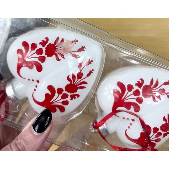 IKEA Kotte Heart Ornaments Red Floral Glass Scandinavian Inspired SET/4 Retired - Picture 4 of 9